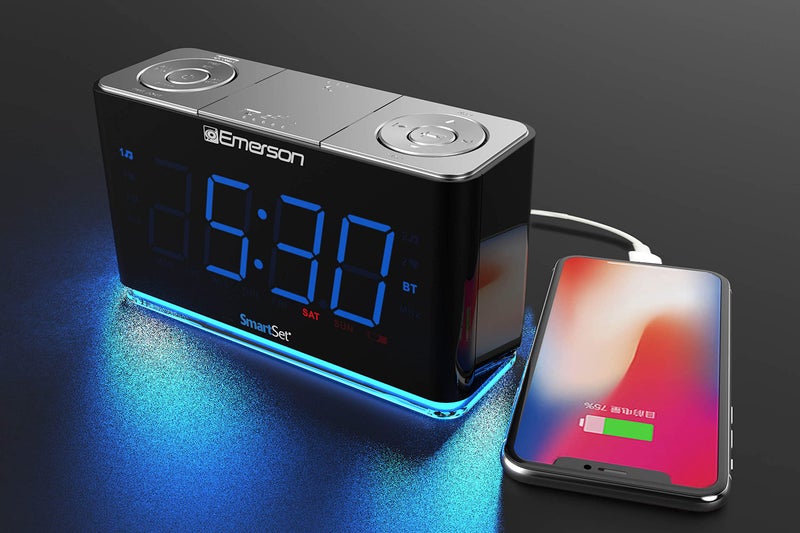 Emerson CKS1507 Smartset Radio Alarm Clock, 1.4" Blue LED Digital Display, USB Charging Port, Brightness Dimmer Controls, Bluetooth Connectivity, Set Alarm to Radio, Music, or Buzzer, Black - Image 4